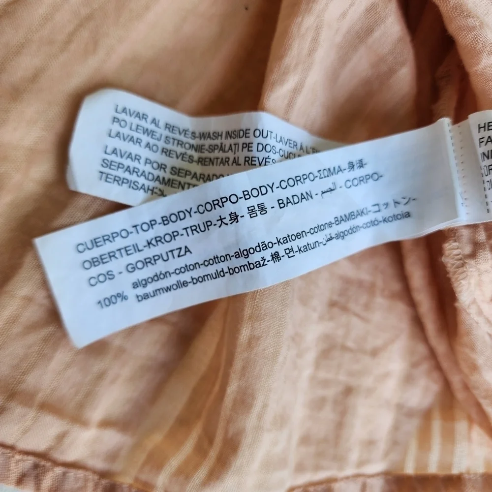 Zara Girls Long Sleeve Textured Top Babydoll Blouse Cream Blush Pink Sz 13-14